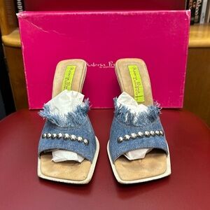 Materia Prima by Goffredo Fantini heels. Denim, studded, frayed. Size 36.